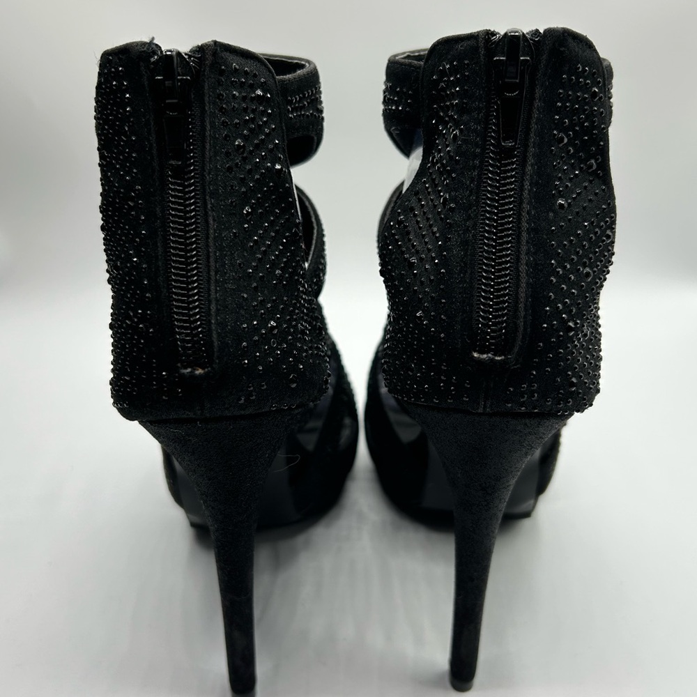 Women’s Olivia Miller Black Rhinestone Open Toe Back Zipper Sandals Size 8 1/2 - Picture 6 of 14